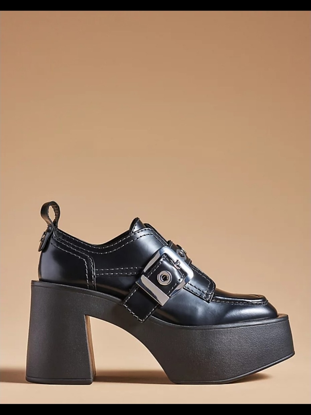 Larroudé Stewart Black Leather Chunky Block Heel Platform Monk Strap Oxford 8.5